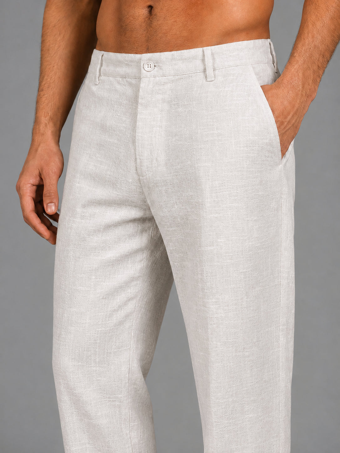Linen Relaxed-Fit Regular Trousers for Men ( J-GP 308White )