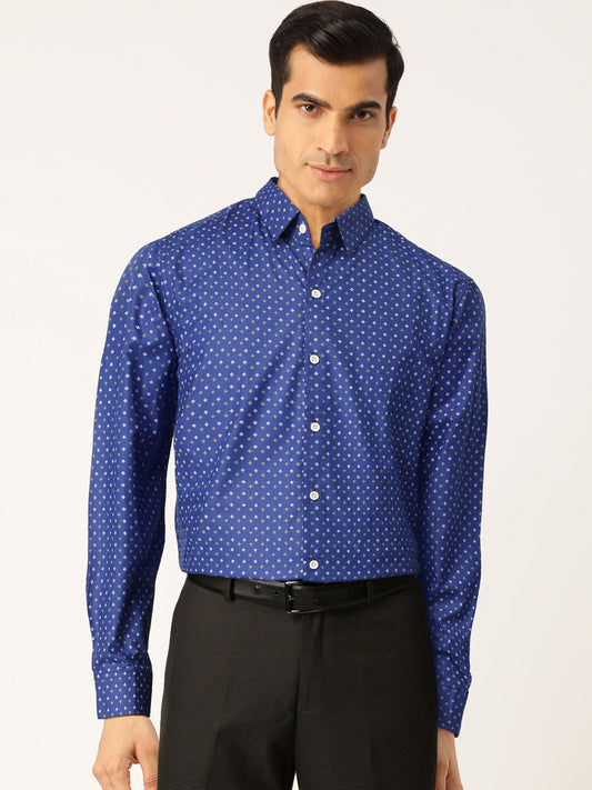 Indian Needle Blue Men's Cotton Printed Formal Shirts ( SF 716Blue )