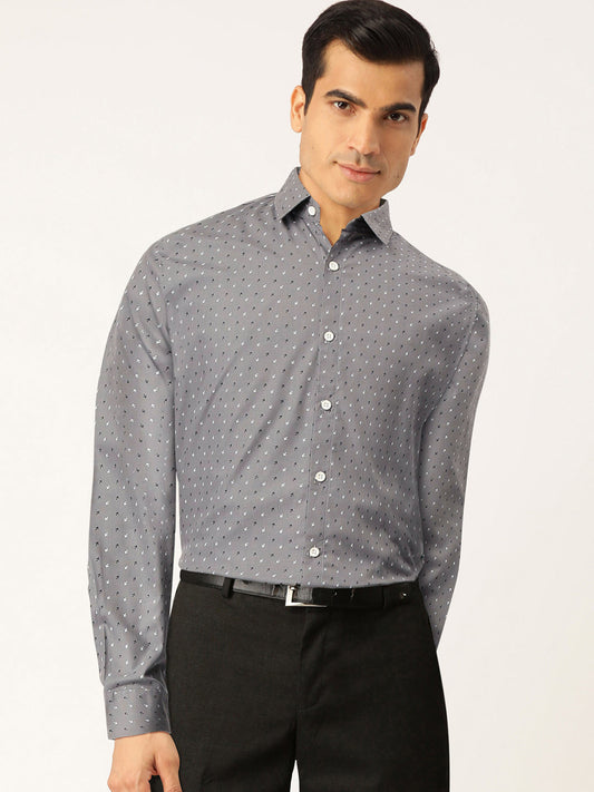 Indian Needle Grey Men's Cotton Printed Formal Shirts ( SF 716Grey )