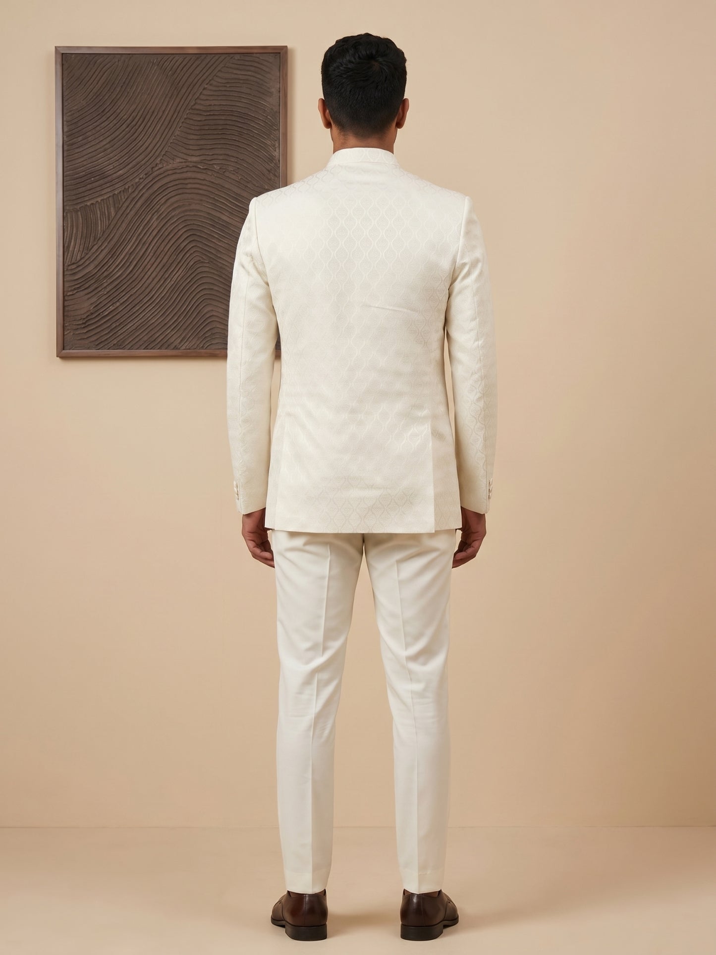 Men Woven Jacquard Indo-Western Set ( HOP-IND 155Cream )