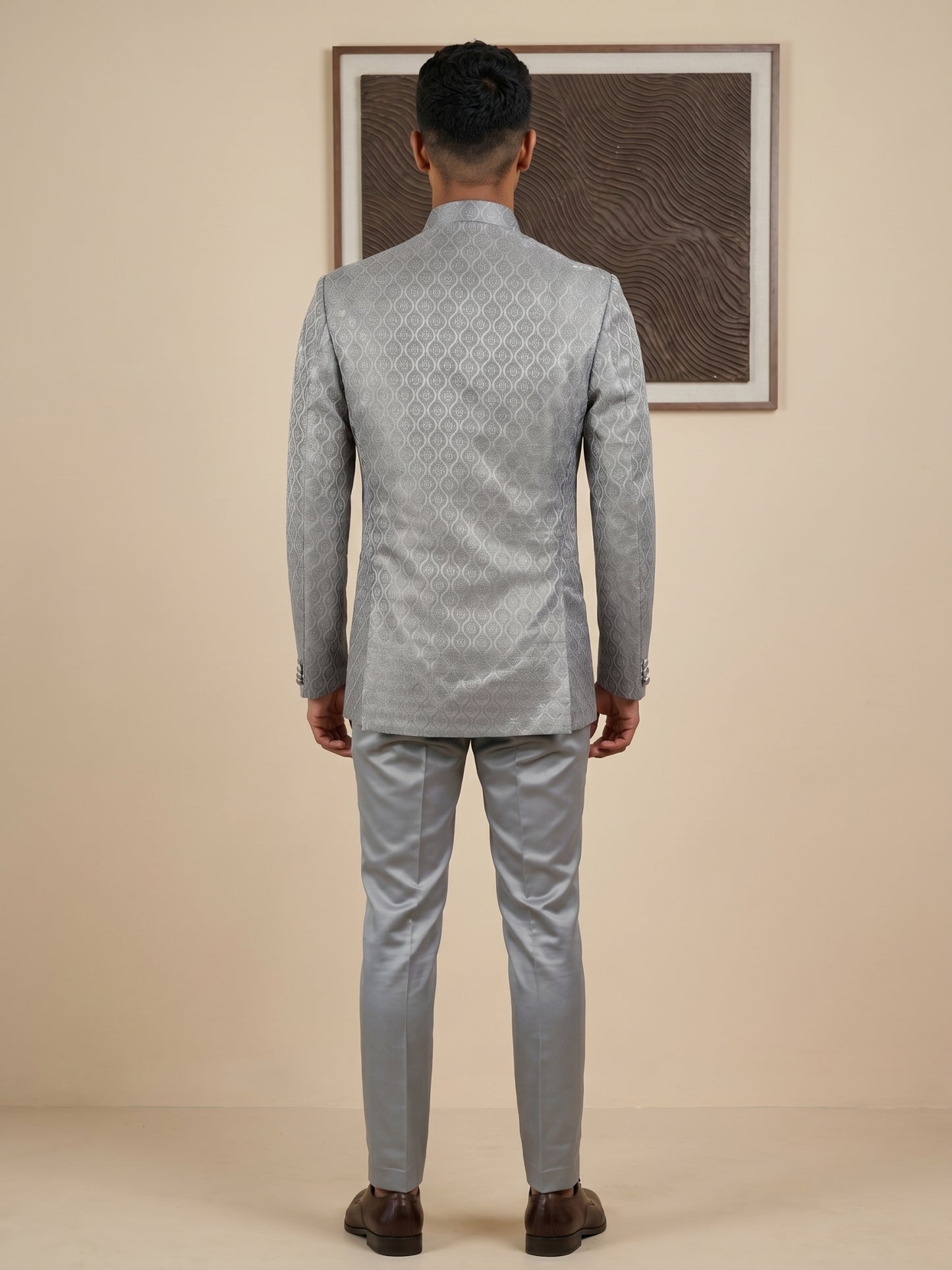 Men Woven Jacquard Indo-Western Set ( HOP-IND 155Grey )