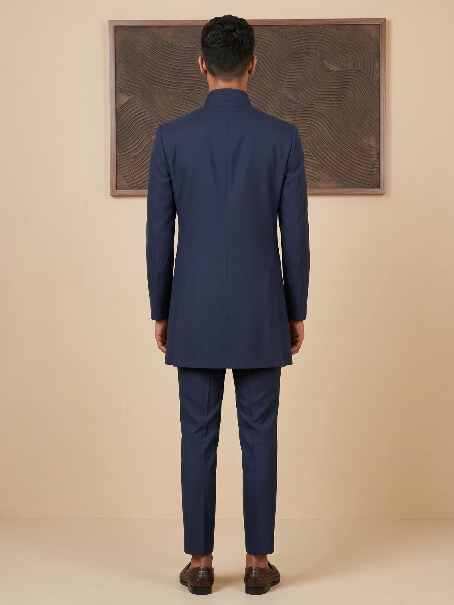 Men's Cotton Blend Indo-Western Set with Zari Work ( HOP-IND 159Navy )