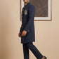 Men's Cotton Blend Indo-Western Set with Zari Work ( HOP-IND 159Navy )