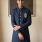 Men's Cotton Blend Indo-Western Set with Zari Work ( HOP-IND 159Navy )