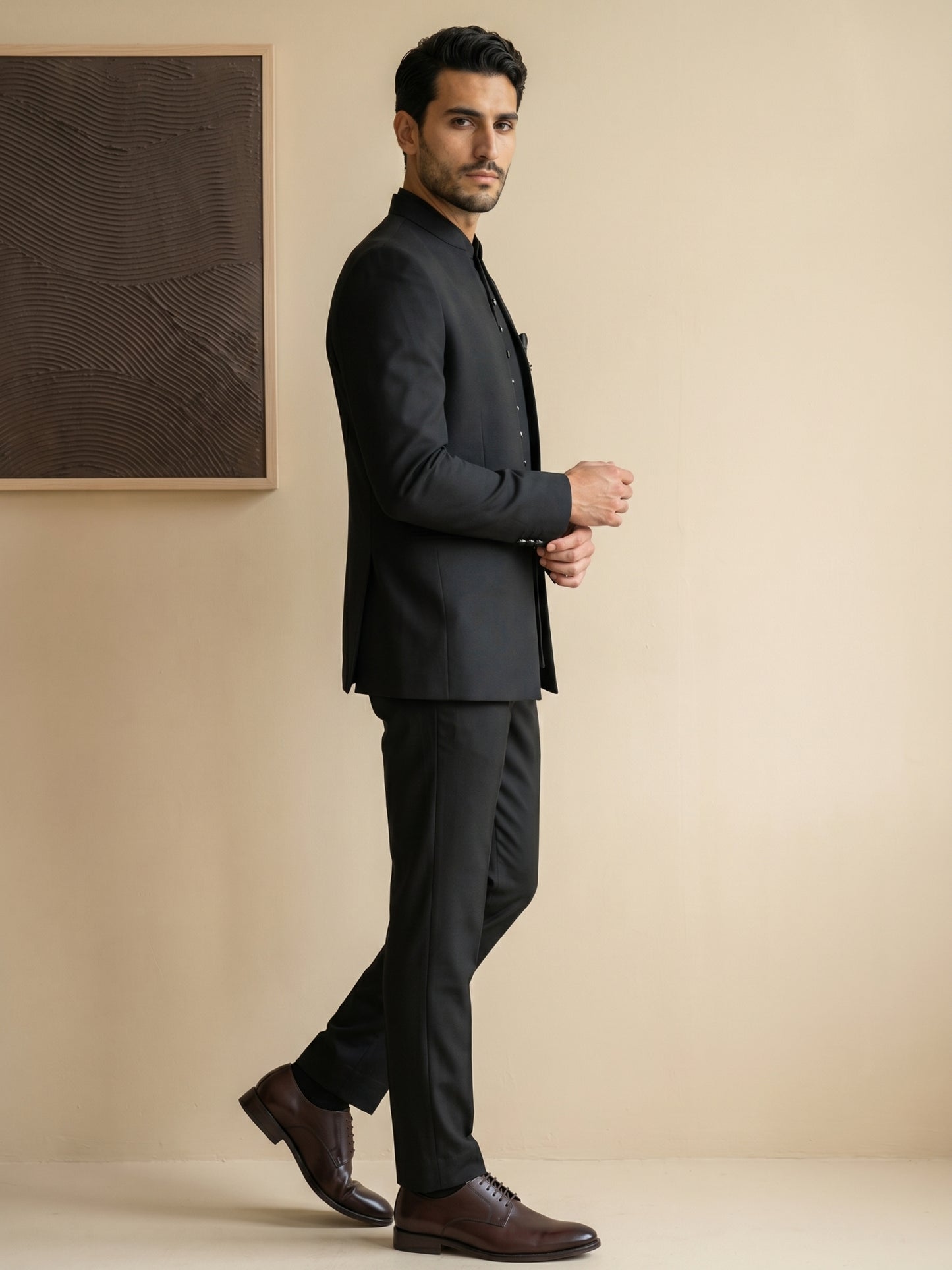 Cotton Blend Solid Indo-Western Set ( HOP-IND 161Black )