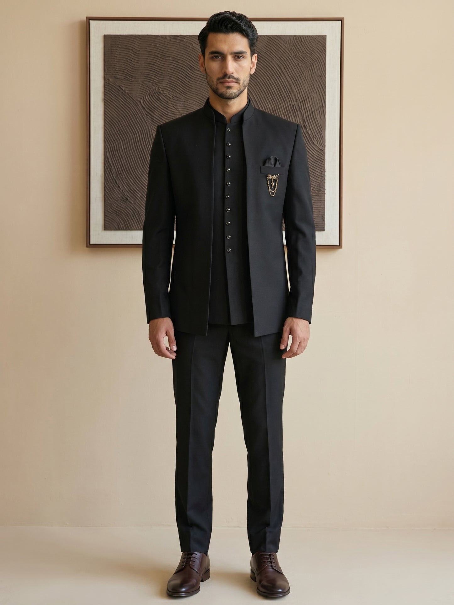 Cotton Blend Solid Indo-Western Set ( HOP-IND 161Black )