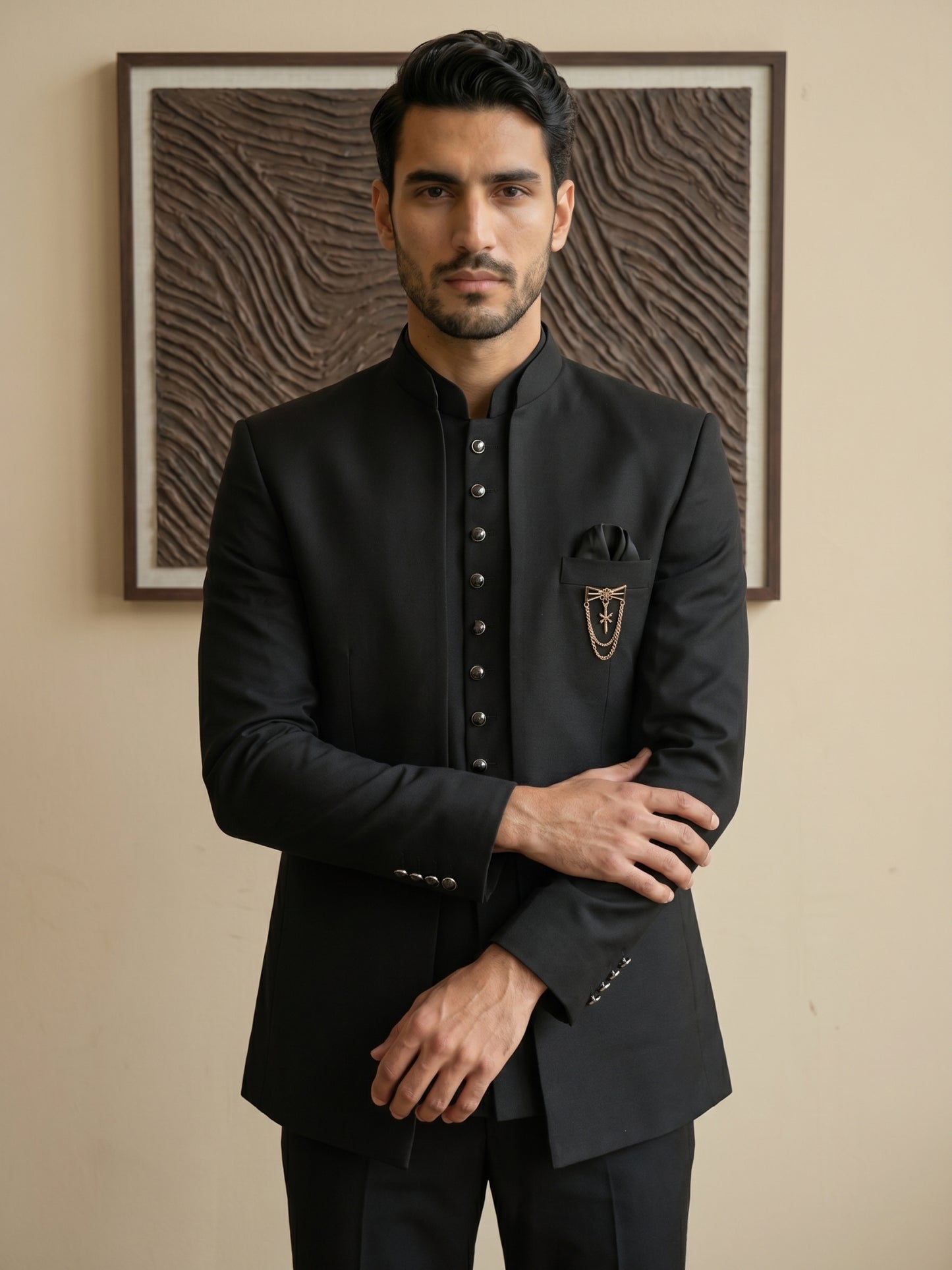 Cotton Blend Solid Indo-Western Set ( HOP-IND 161Black )