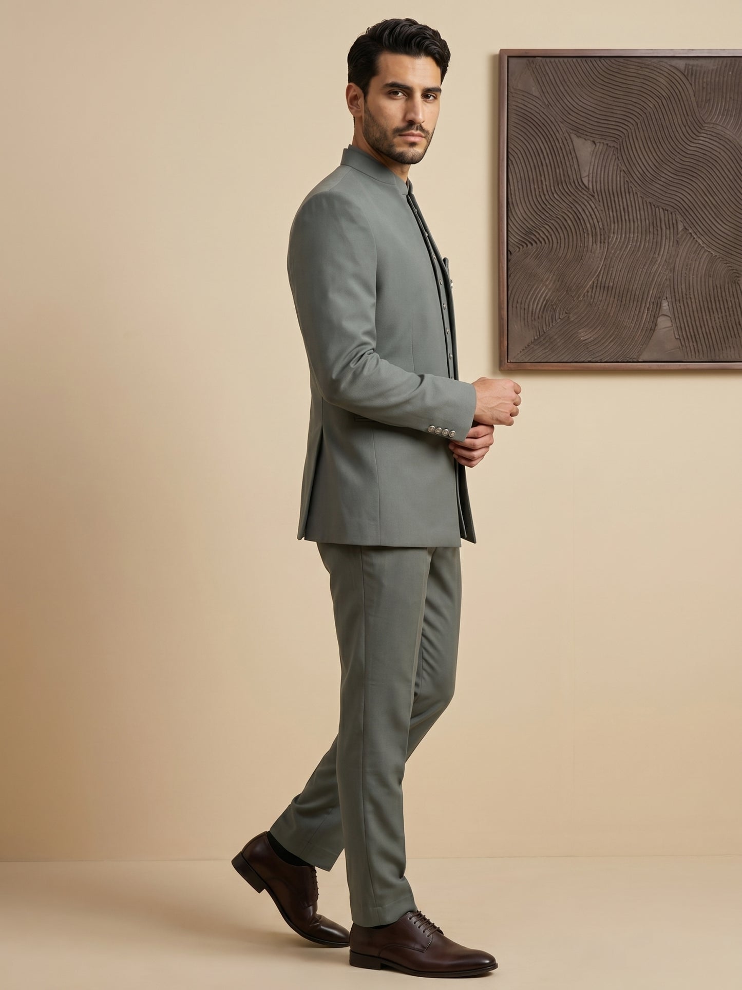 Cotton Blend Solid Indo-Western Set ( HOP-IND 161Grey )