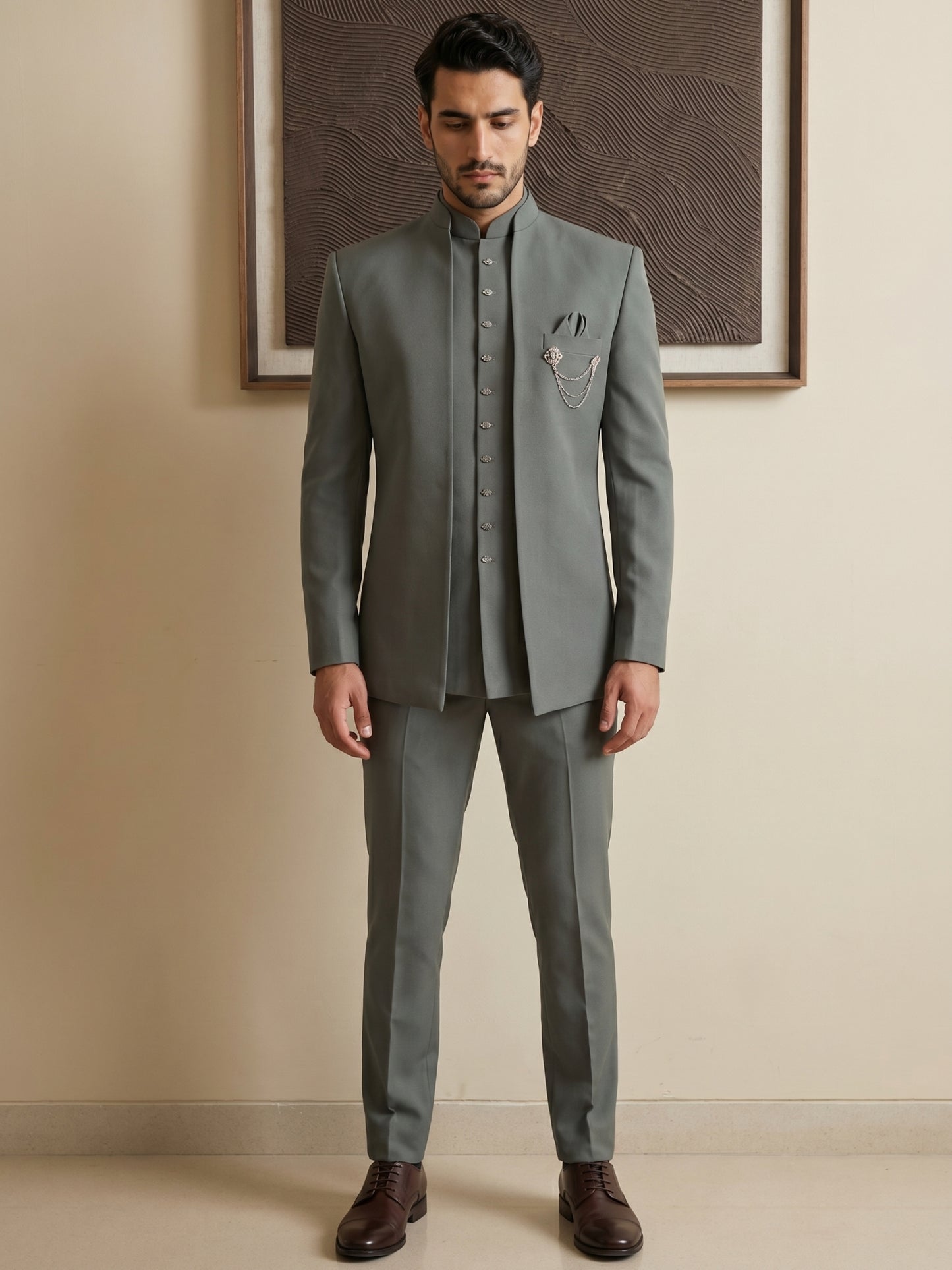 Cotton Blend Solid Indo-Western Set ( HOP-IND 161Grey )