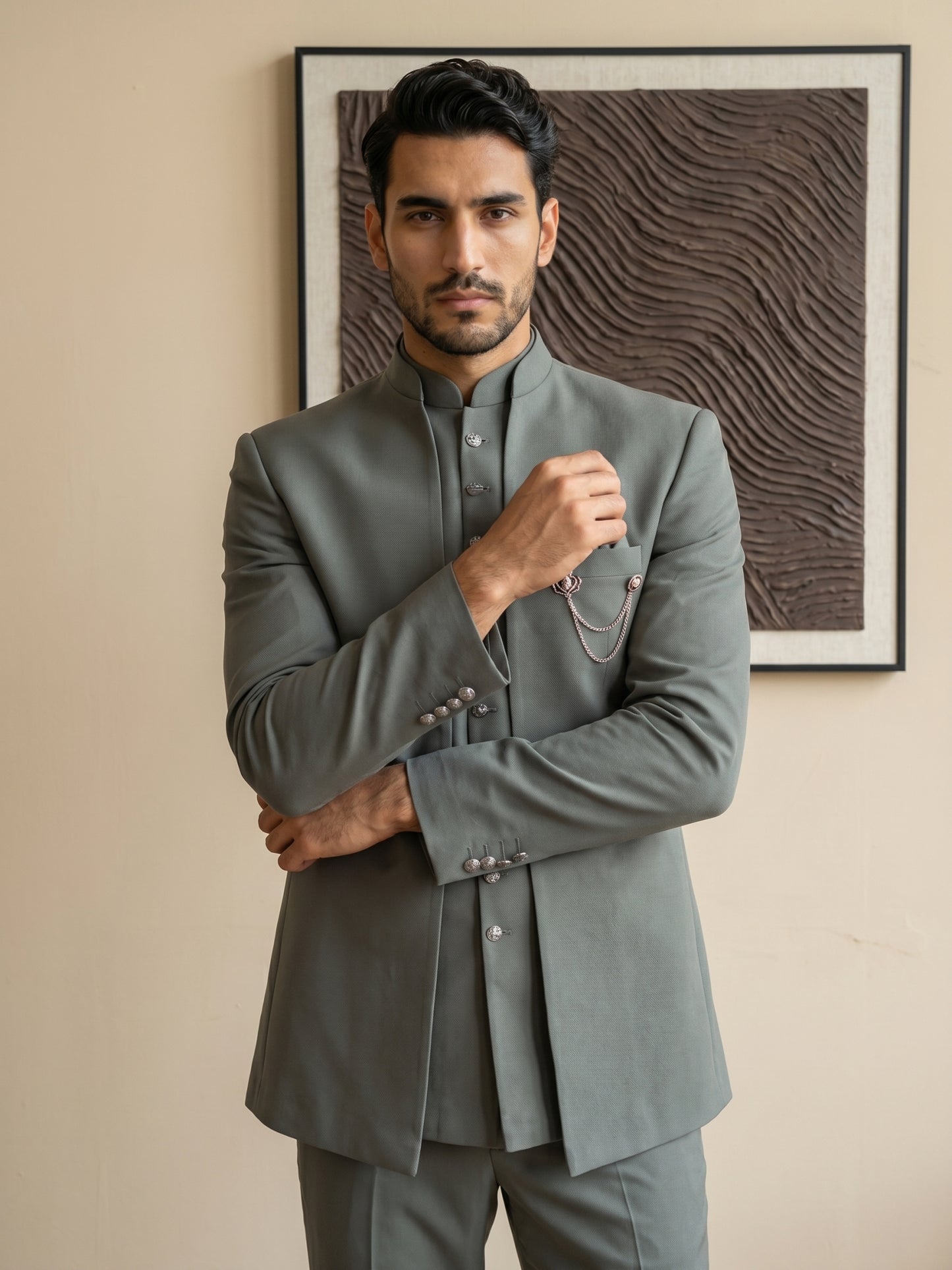 Cotton Blend Solid Indo-Western Set ( HOP-IND 161Grey )