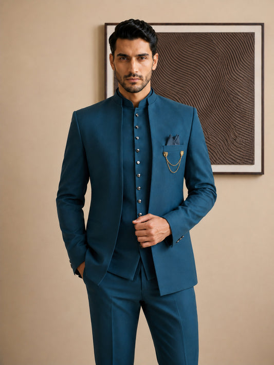 Cotton Blend Solid Indo-Western Set ( HOP-IND 161Peacock )
