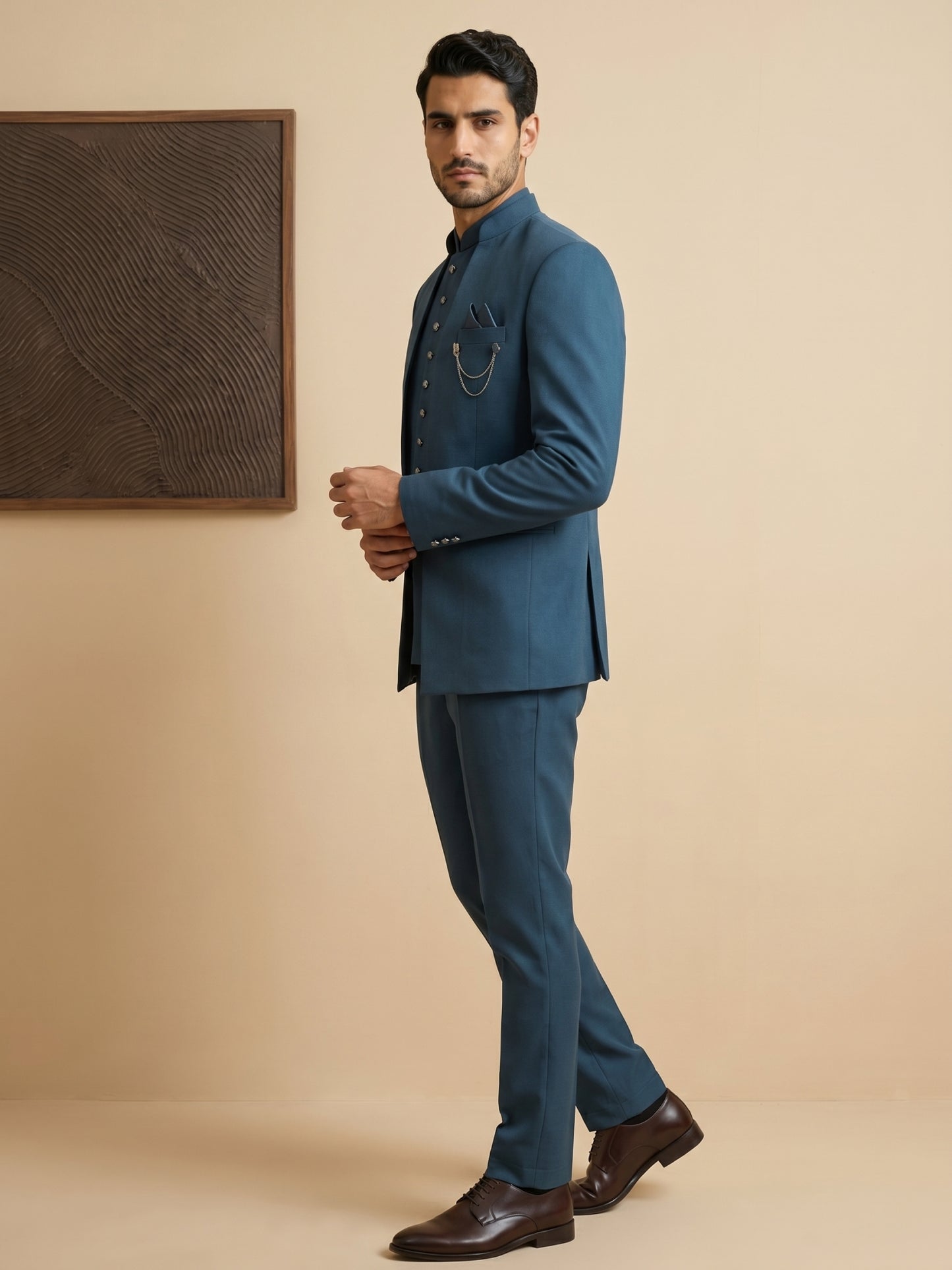 Cotton Blend Solid Indo-Western Set ( HOP-IND 161Peacock )