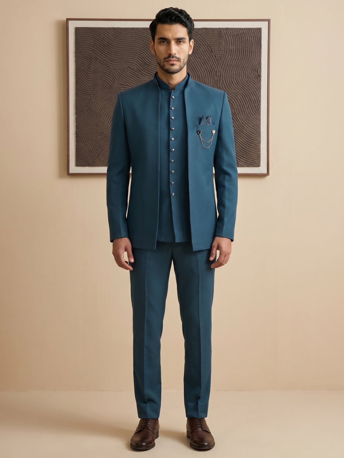 Cotton Blend Solid Indo-Western Set ( HOP-IND 161Peacock )