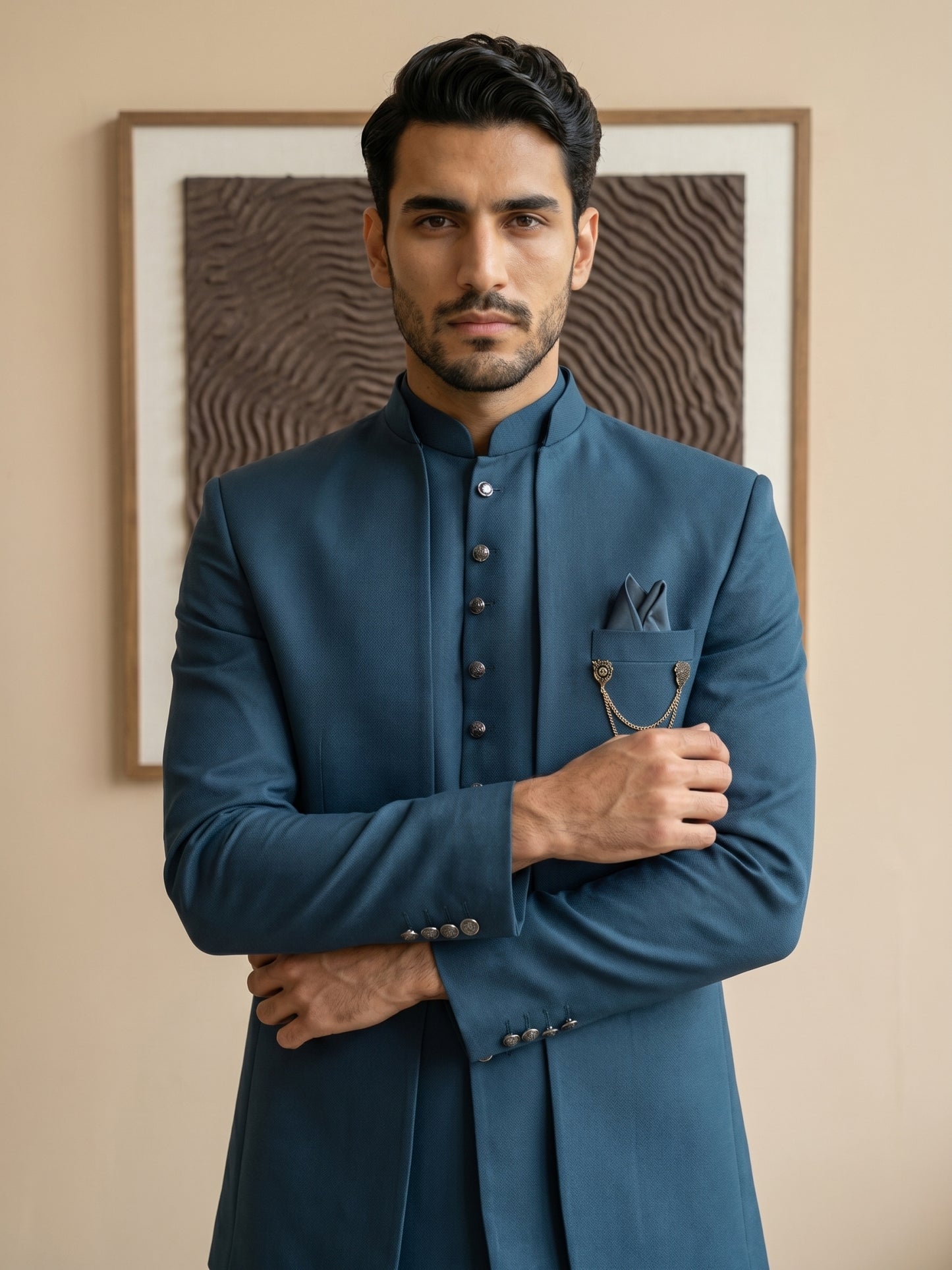 Cotton Blend Solid Indo-Western Set ( HOP-IND 161Peacock )