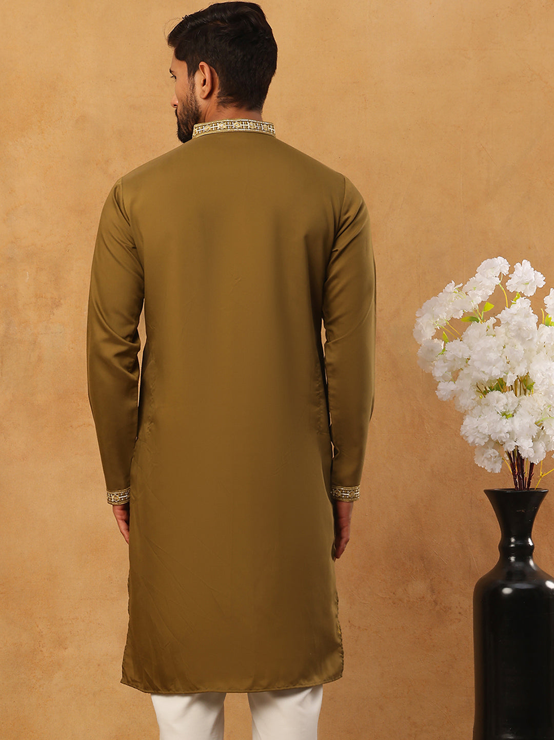 Silk Blend Elegant Thread Work Kurtas ( HOPKO 006Mehndi )