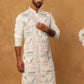 Men Festive Silk Blend Embroidered Kurta ( HOPKO 019White )