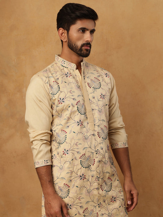 Festive Wear Silk Blend Embroidered Kurta ( HOPKO 020Beige )