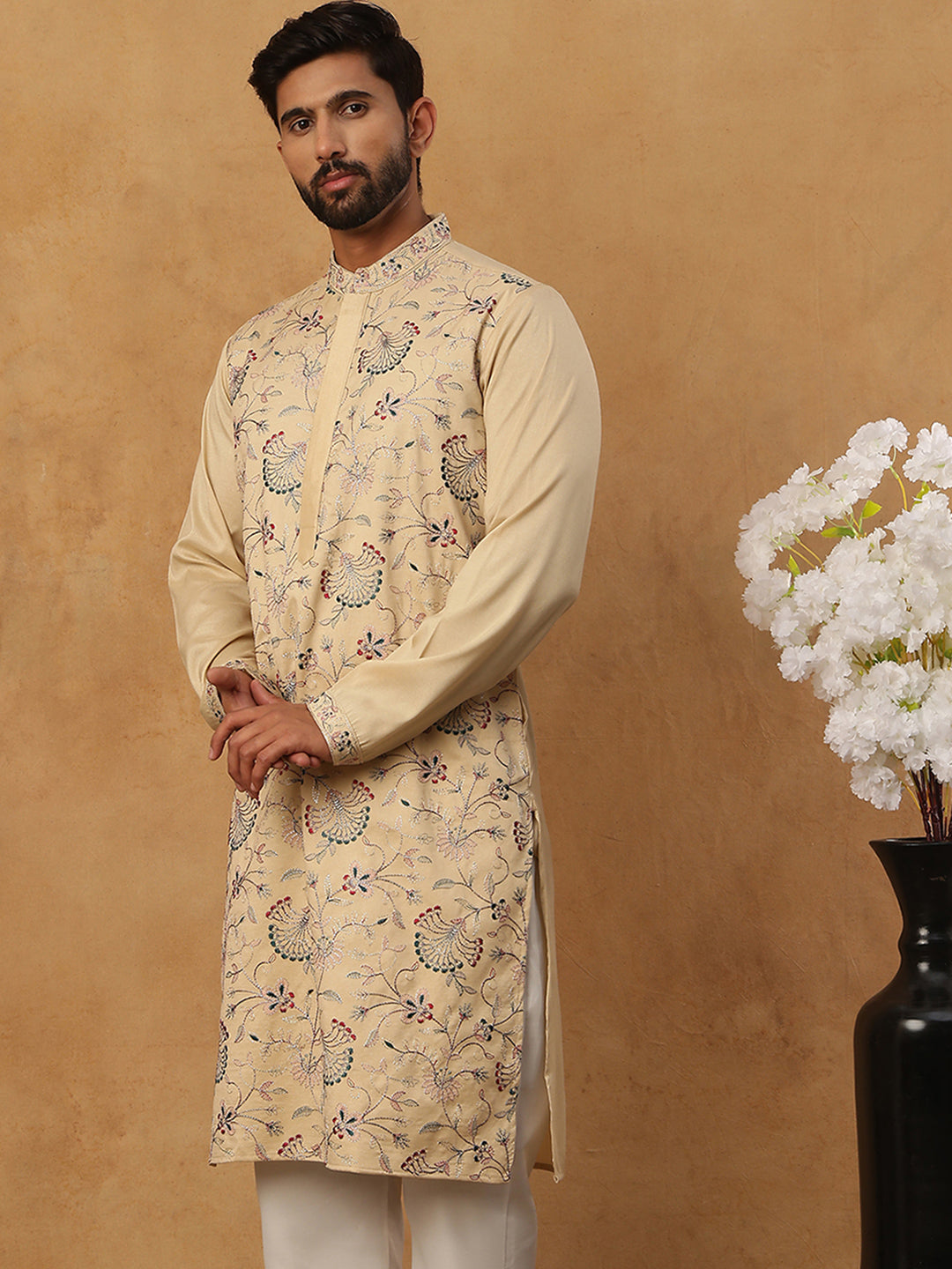 Festive Wear Silk Blend Embroidered Kurta ( HOPKO 020Beige )