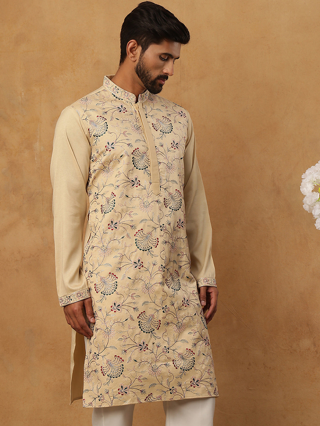 Festive Wear Silk Blend Embroidered Kurta ( HOPKO 020Beige )