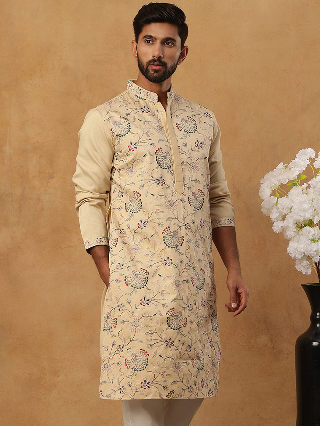 Festive Wear Silk Blend Embroidered Kurta ( HOPKO 020Beige )