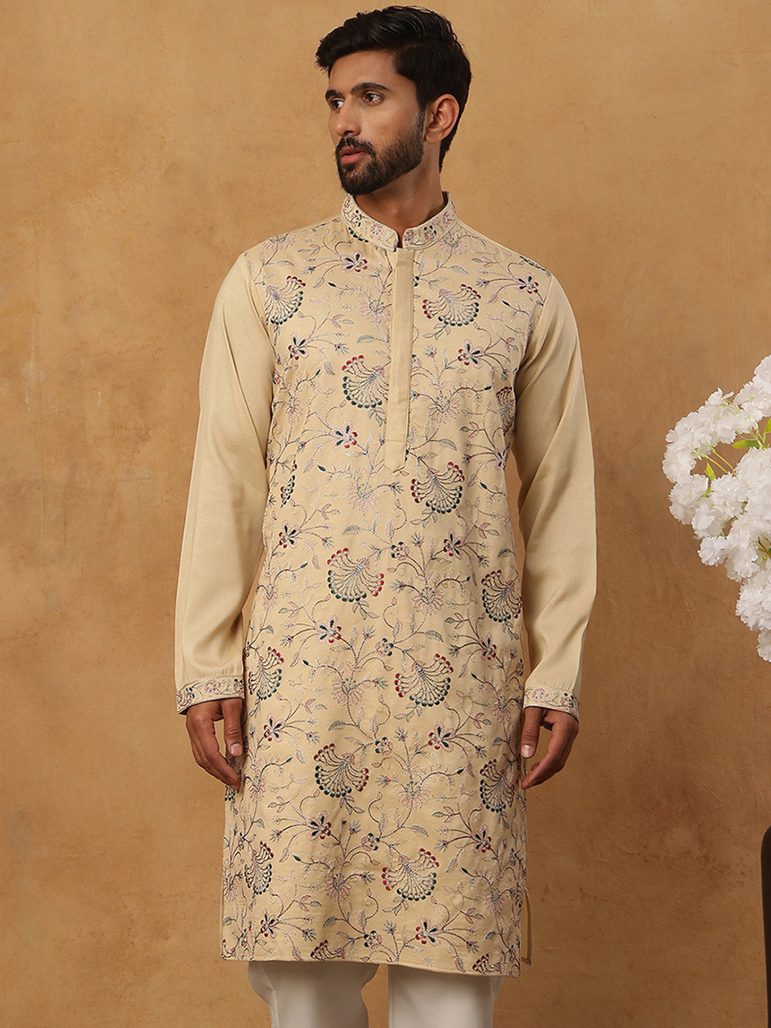 Festive Wear Silk Blend Embroidered Kurta ( HOPKO 020Beige )