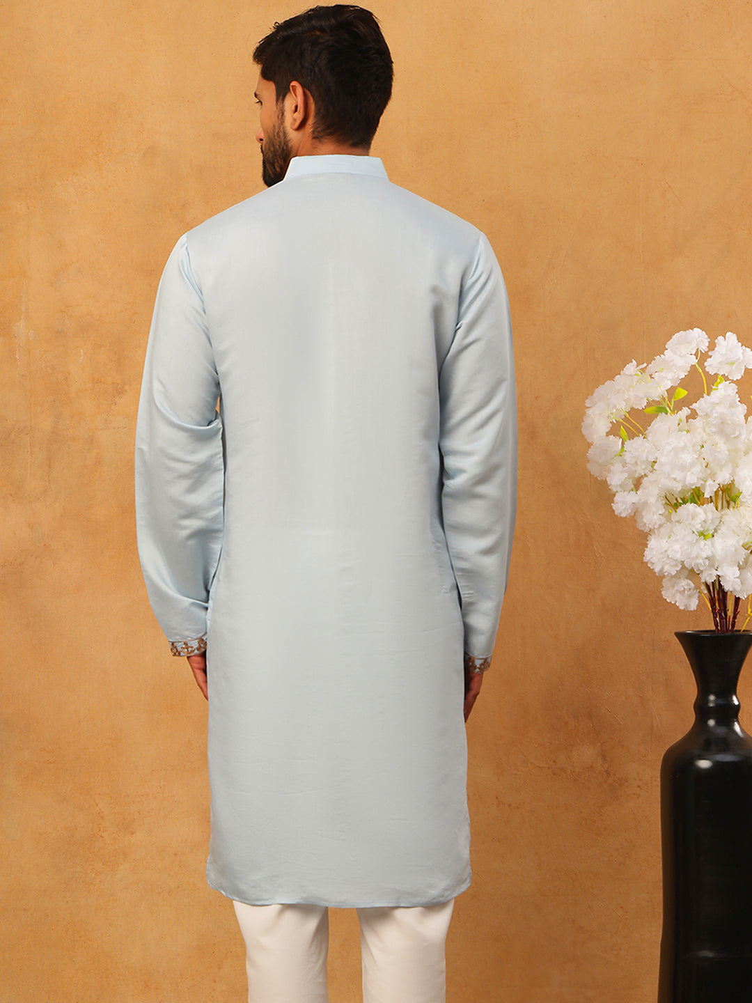 Silk Blend Ethnic Embroidered Kurta ( HOPKO 021Blue )