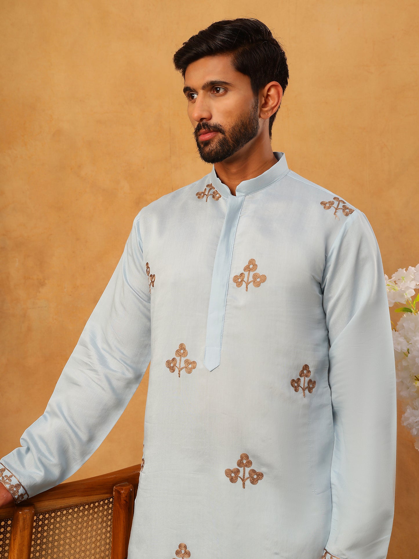 Silk Blend Ethnic Embroidered Kurta ( HOPKO 021Blue )
