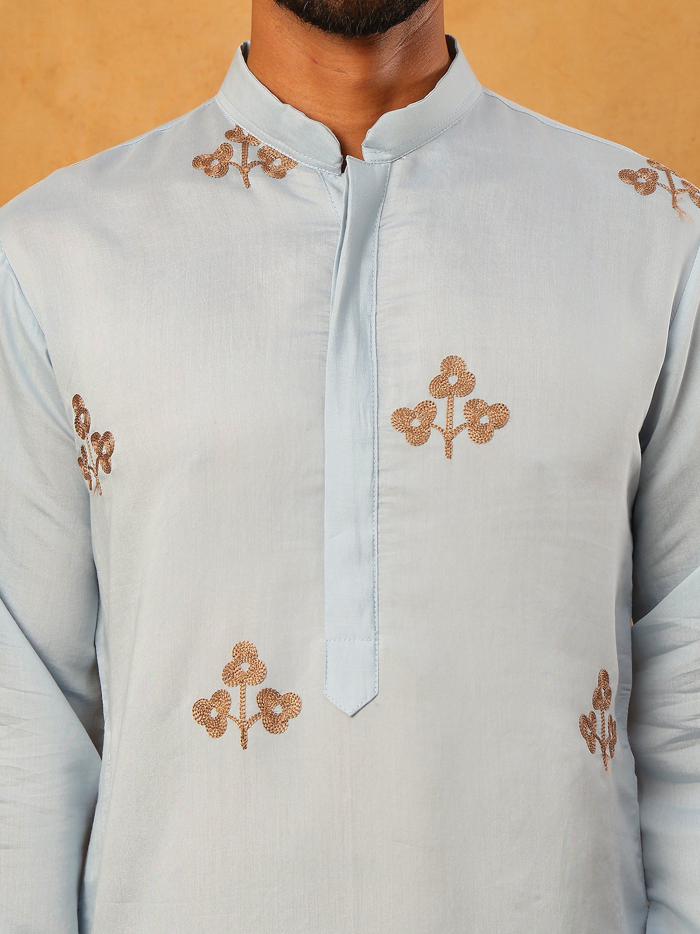 Silk Blend Ethnic Embroidered Kurta ( HOPKO 021Blue )
