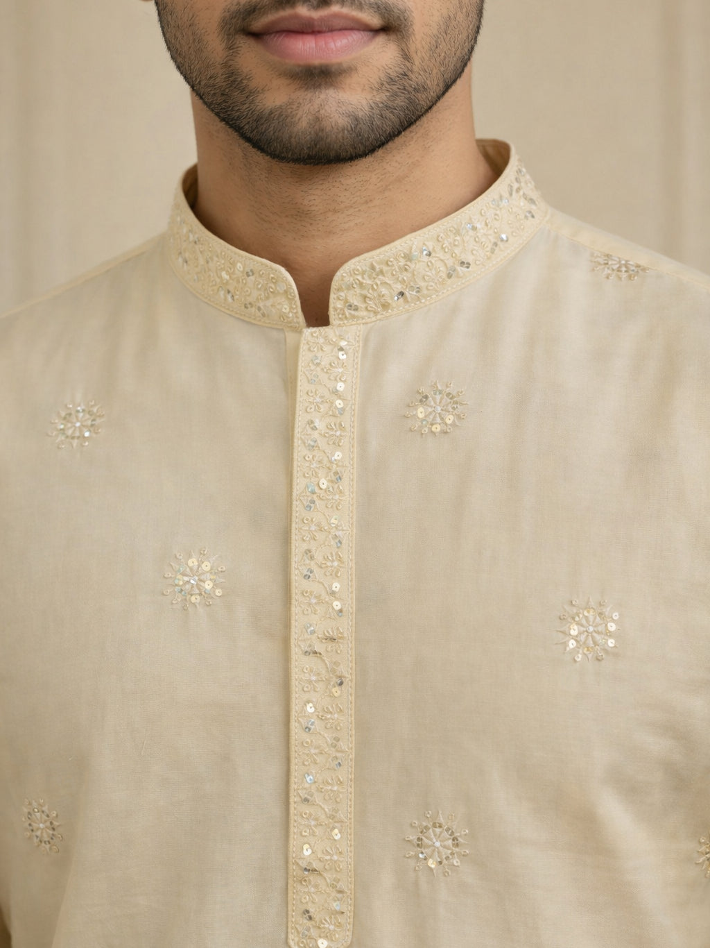 Silk Blend Embroidered Kurta for Men ( HOPKO 024Cream )