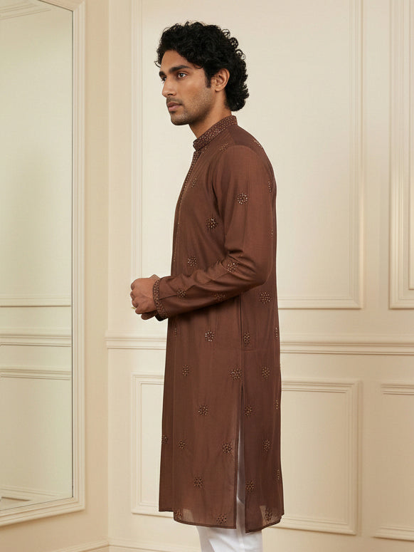 Silk Blend Embroidered Kurta for Men ( HOPKO 024Maroon )