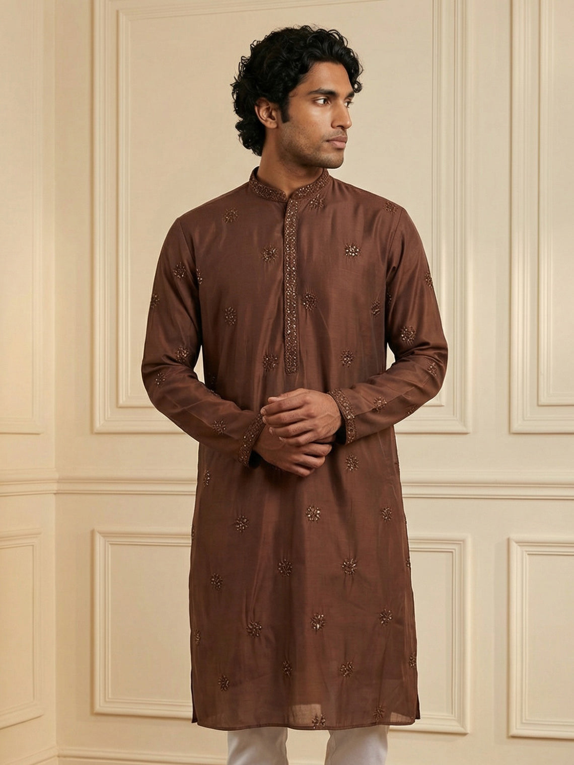 Silk Blend Embroidered Kurta for Men ( HOPKO 024Maroon )