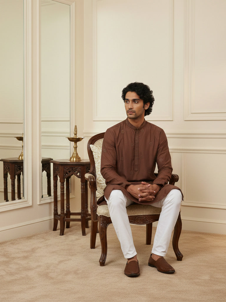Silk Blend Embroidered Kurta for Men ( HOPKO 024Maroon )