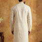 Men's Cream Embroidered Kurta ( HOPKO 025Cream )