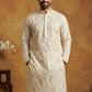 Men's Cream Embroidered Kurta ( HOPKO 025Cream )