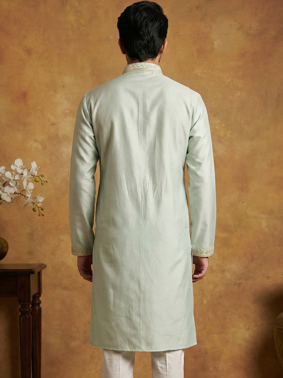 Men's Blue Embroidered Kurta ( HOPKO 025Sky )