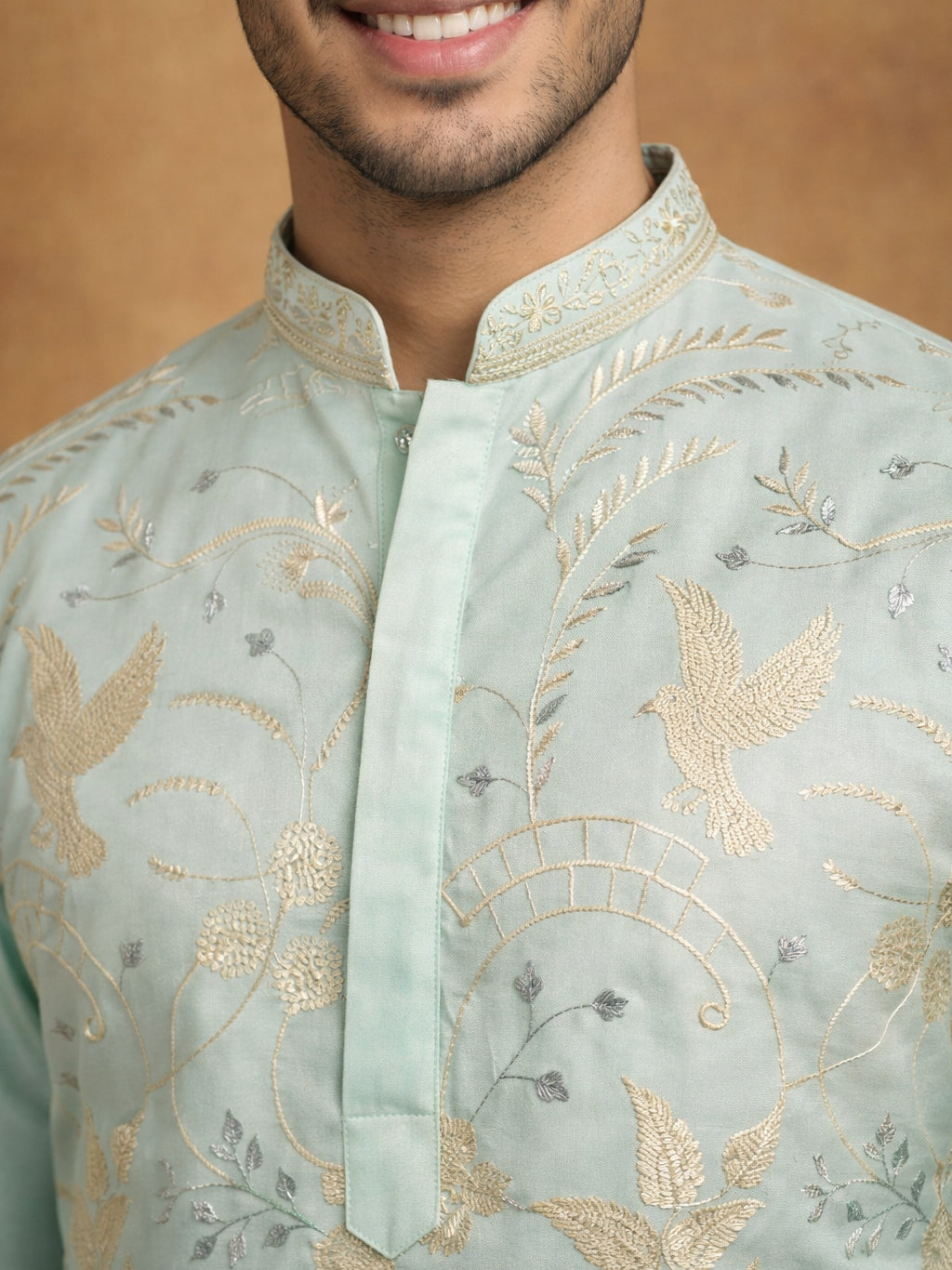 Men's Blue Embroidered Kurta ( HOPKO 025Sky )