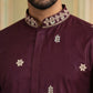 Men Embroidered Silk Blend Kurta ( HOPKO 026Maroon )