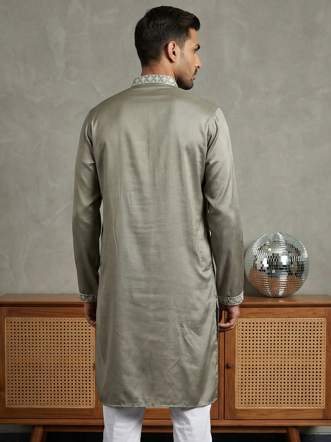 Men’s Ethnic Embroidered Straight Kurta ( HOPKO 027Beige )