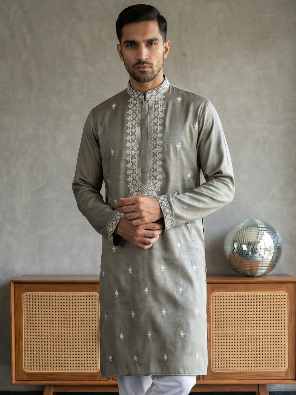 Men’s Ethnic Embroidered Straight Kurta ( HOPKO 027Beige )