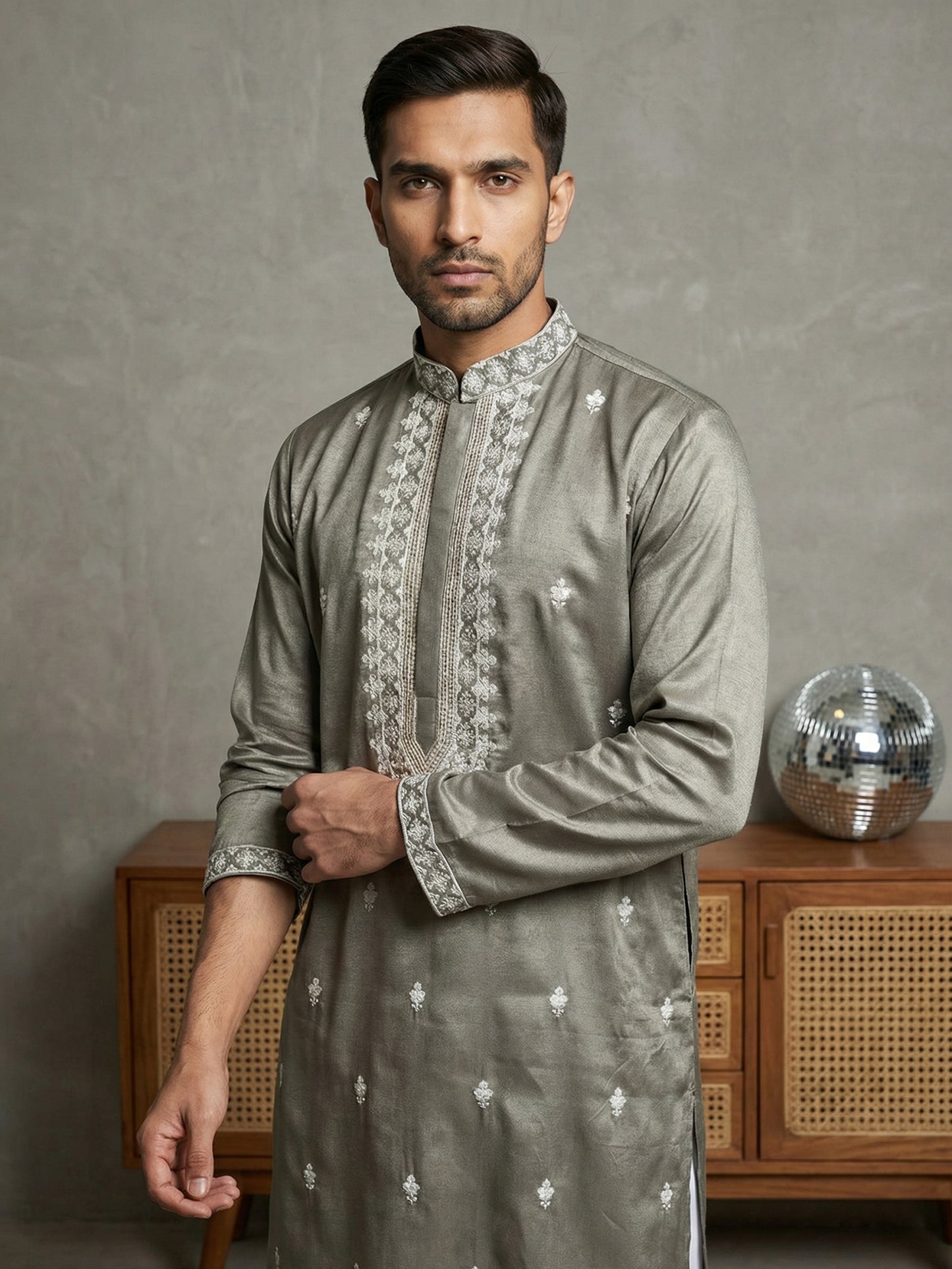Men’s Ethnic Embroidered Straight Kurta ( HOPKO 027Beige )