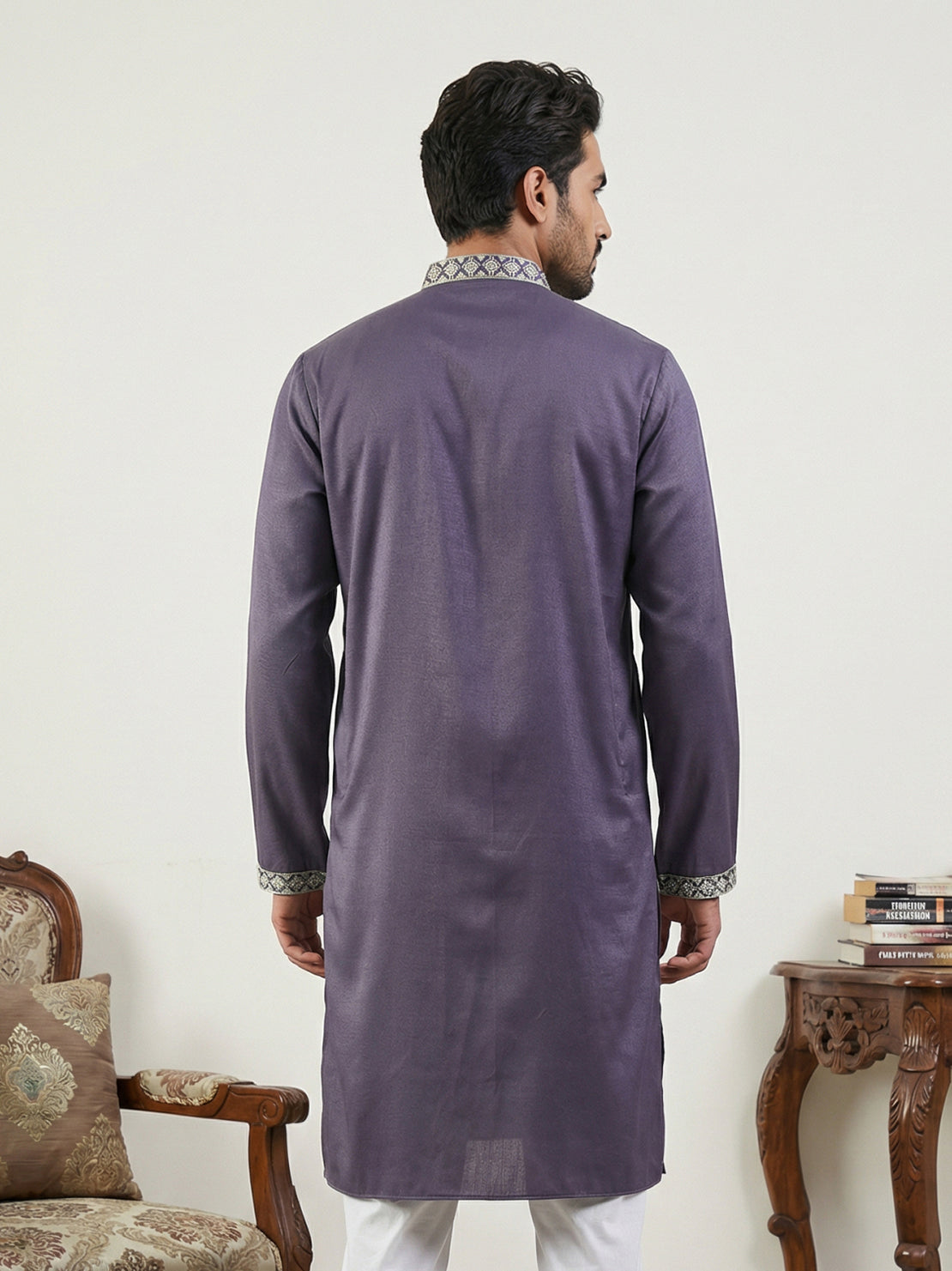 Men’s Ethnic Embroidered Straight Kurta ( HOPKO 027Purple )