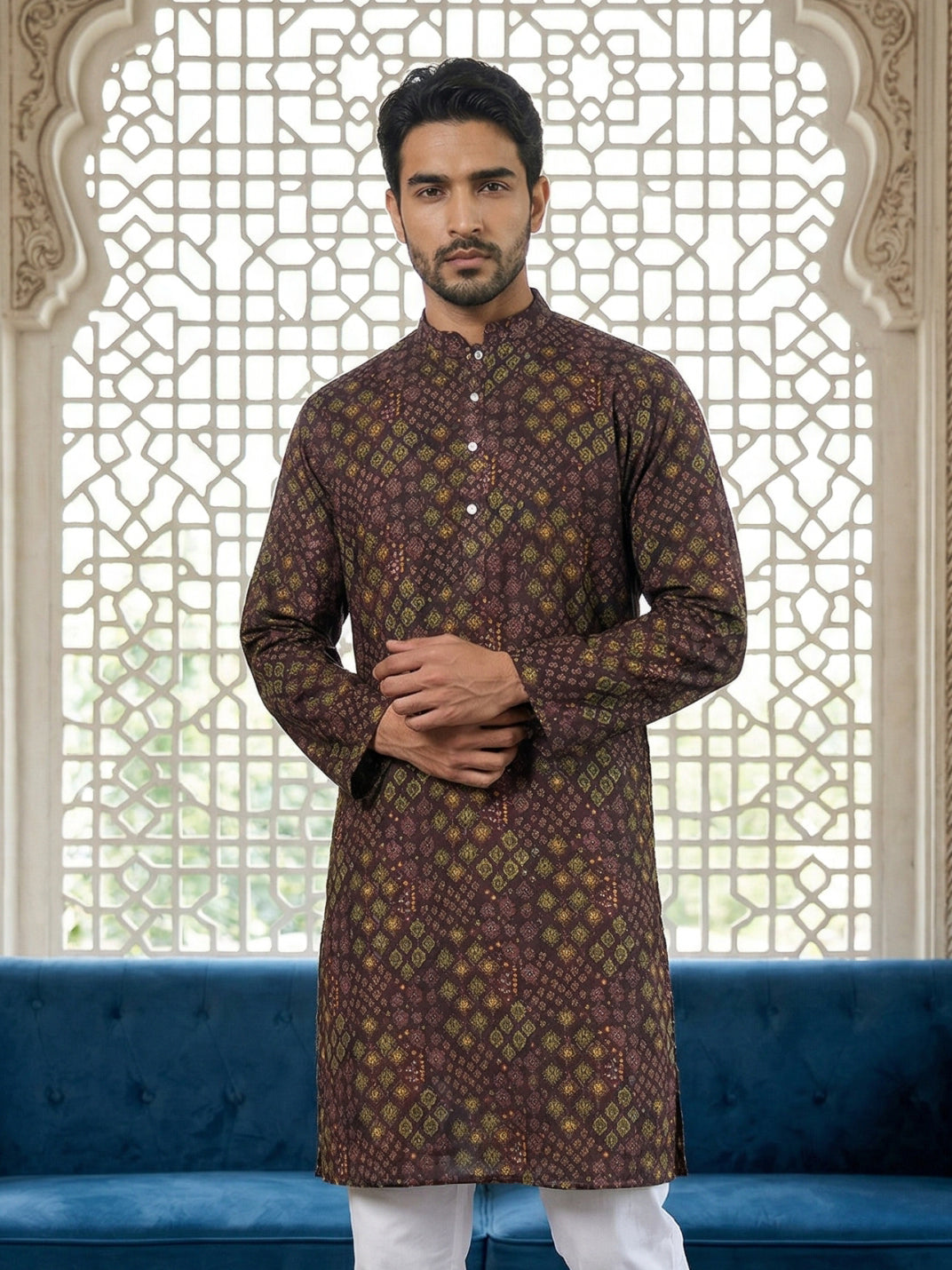 Purple Floral Silk Blend Festive Kurta ( HOPKO 029Purple )