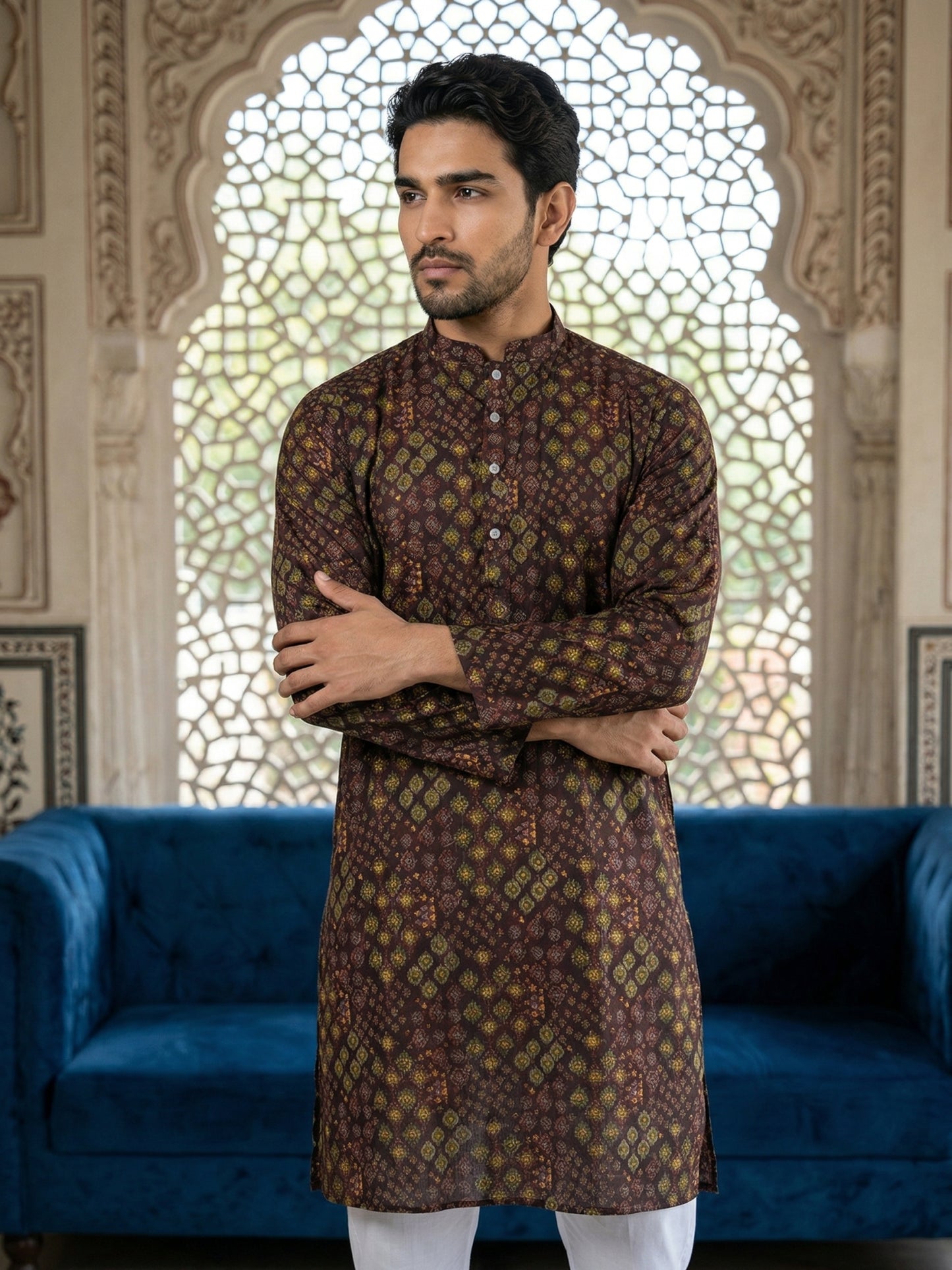 Purple Floral Silk Blend Festive Kurta ( HOPKO 029Purple )