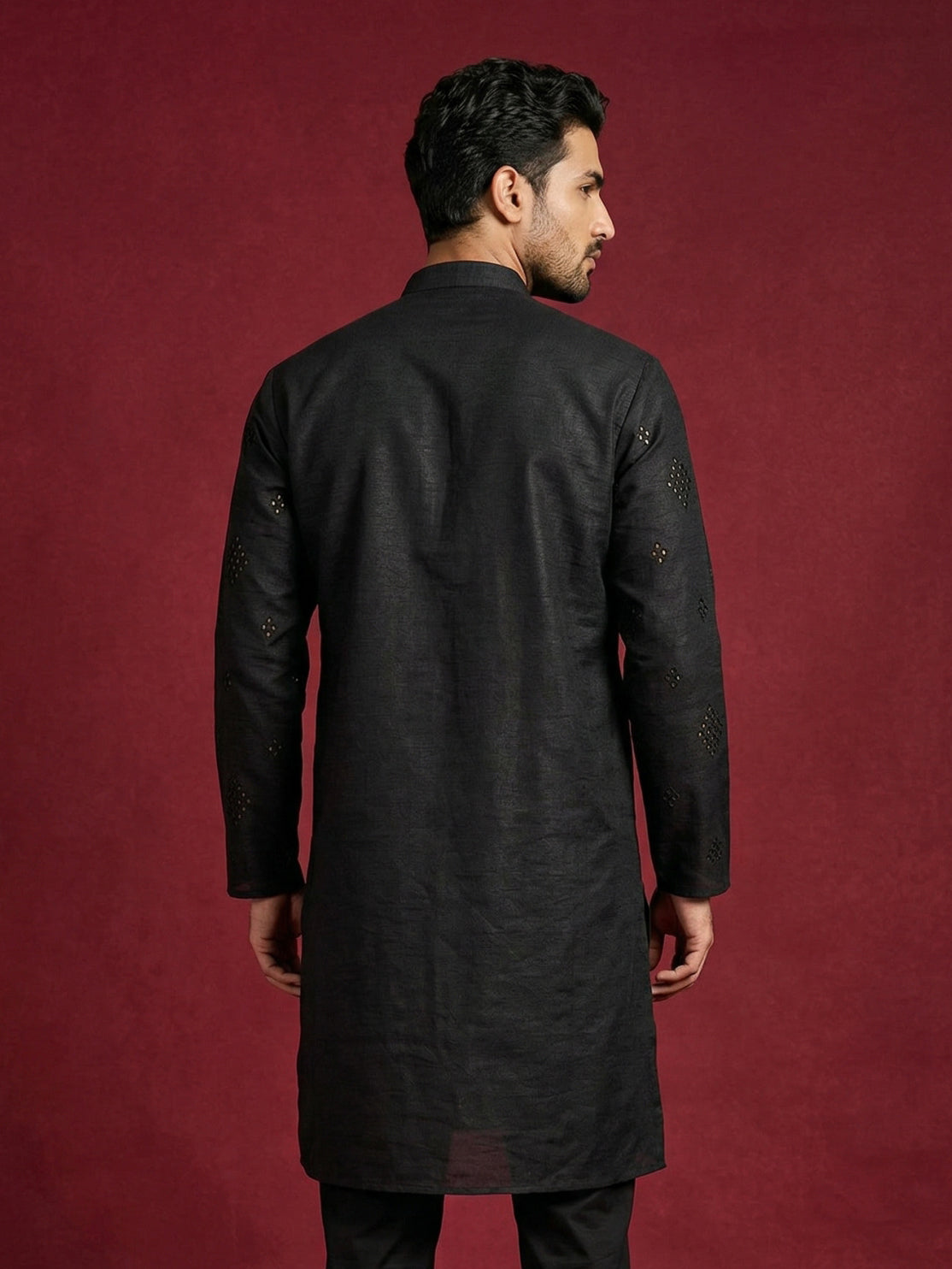 Embellished Mirror Work Silk Blend Kurta ( HOPKO 031Black )