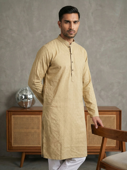 Self Design Cotton Blend Kurta ( HOPKO 033Beige )