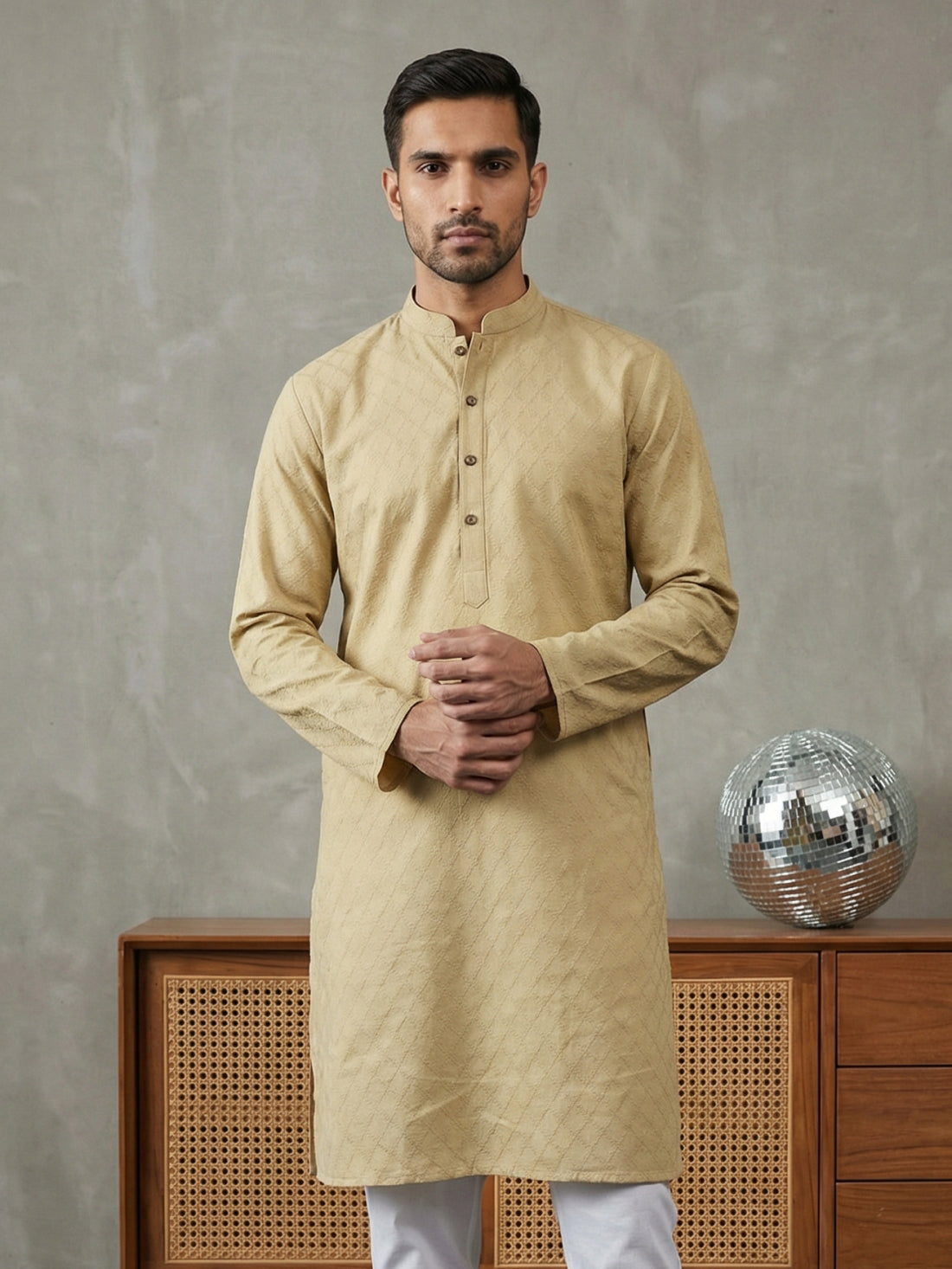Self Design Cotton Blend Kurta ( HOPKO 033Beige )