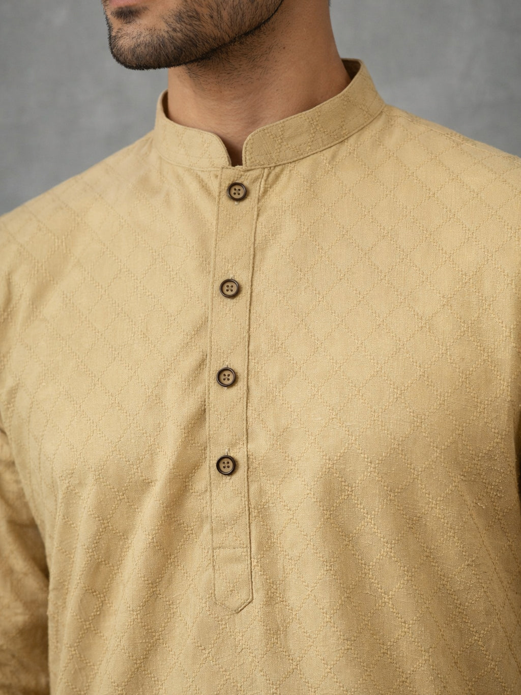 Self Design Cotton Blend Kurta ( HOPKO 033Beige )
