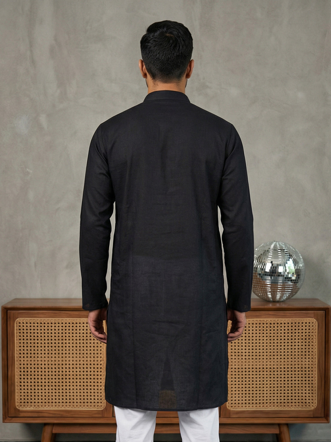 Self Design Cotton Blend Kurta ( HOPKO 033Black )