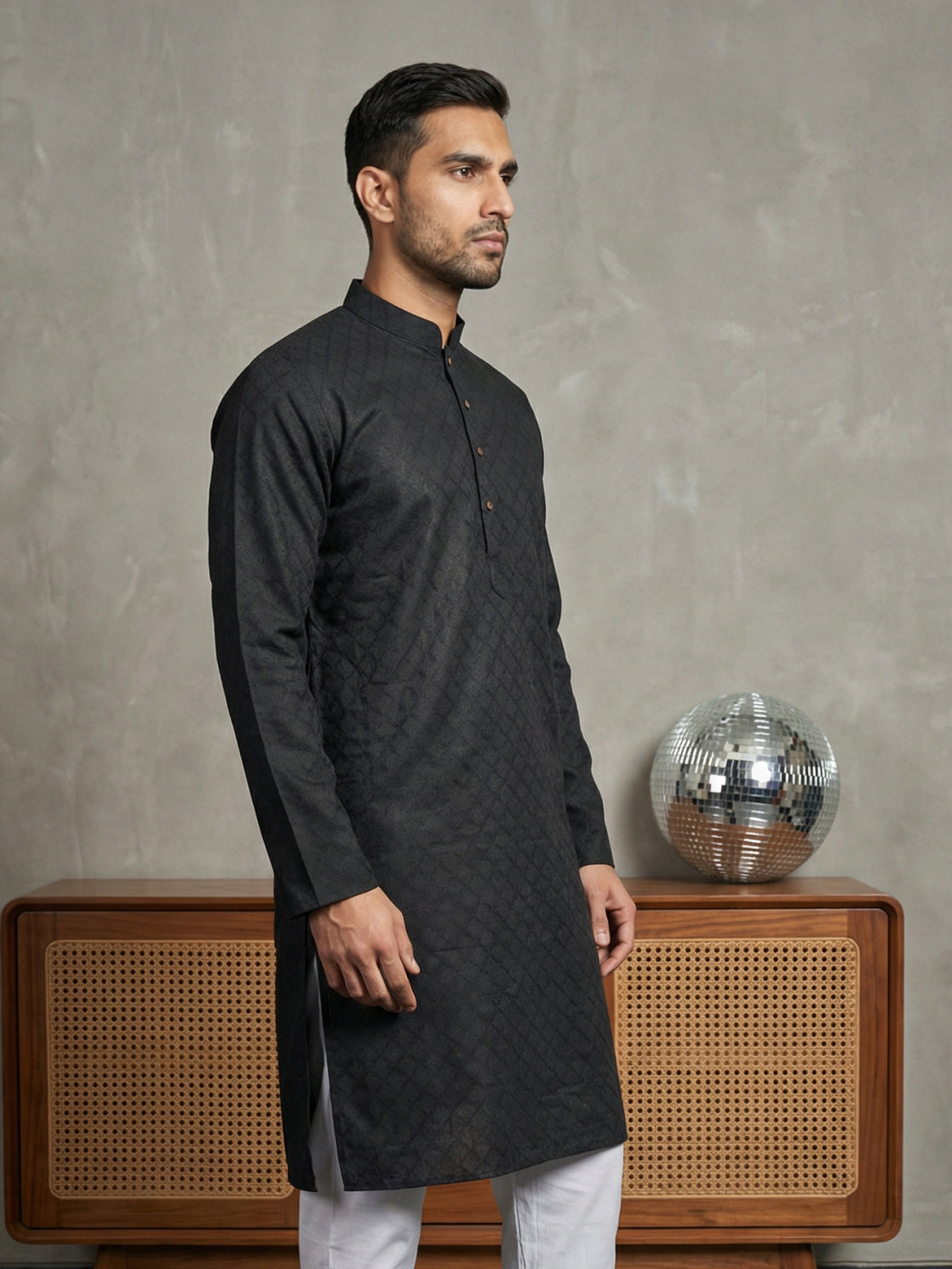 Self Design Cotton Blend Kurta ( HOPKO 033Black )
