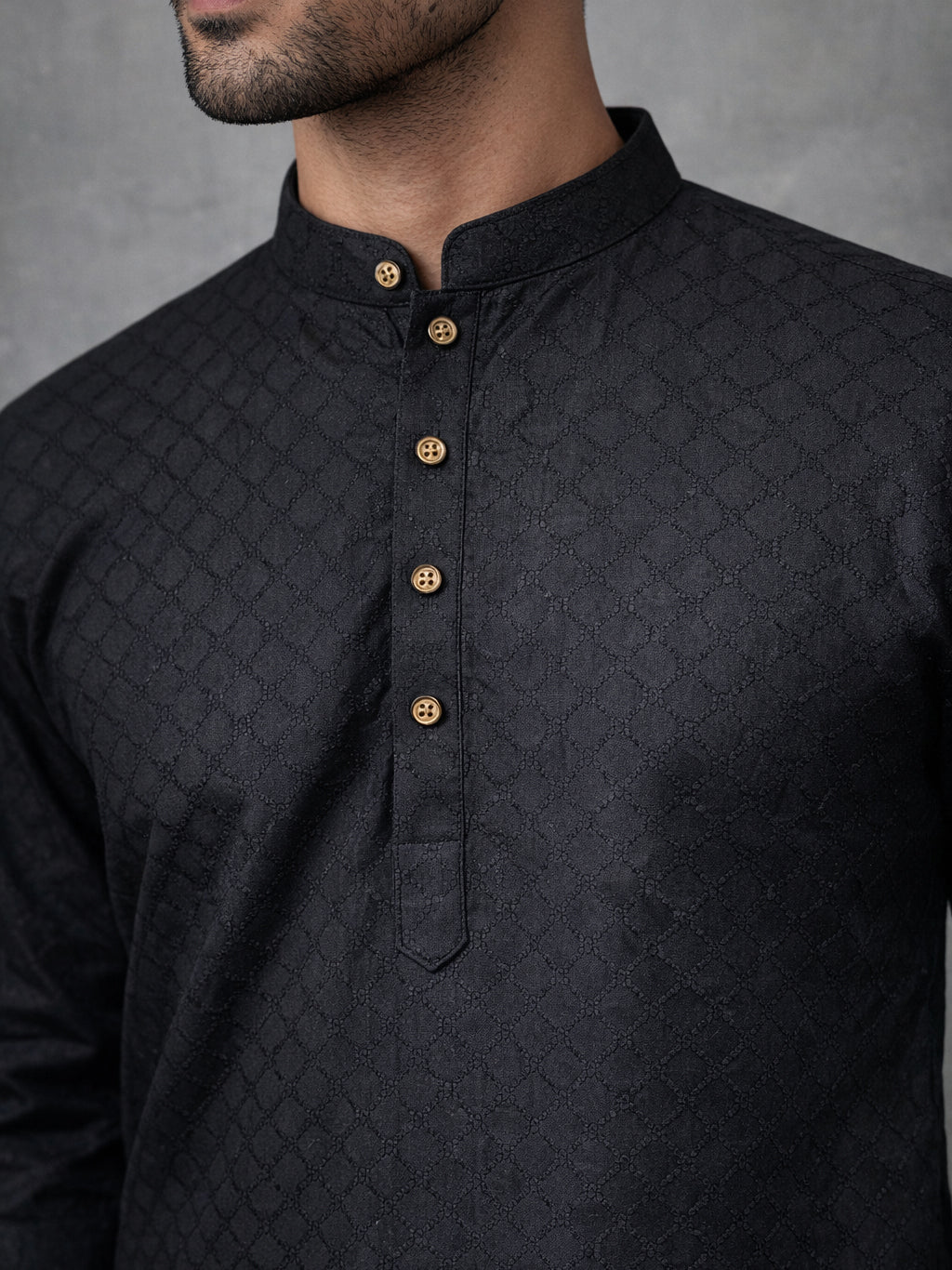 Self Design Cotton Blend Kurta ( HOPKO 033Black )